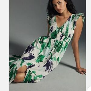 Anthropologie The Peregrine Midi Dress Assorted Color Elegant Green and Purple m